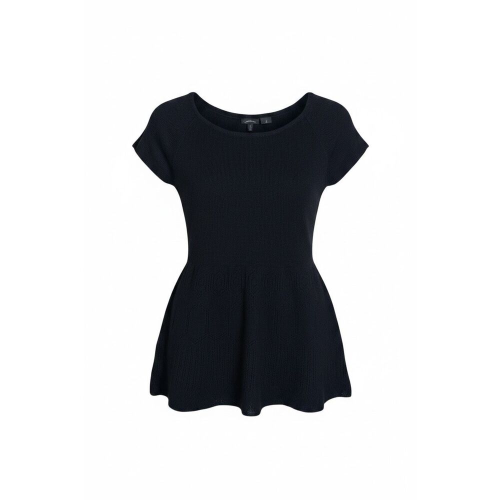 B.Moss NWOT Short Sleeve Ribbed‎ Knit Peplum Blouse Top Black Size Small